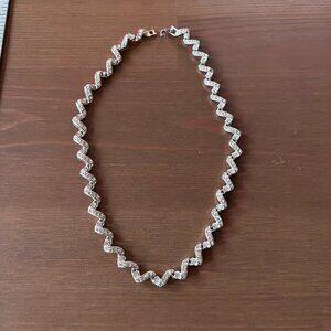 Crystal zigzag wavy shiny gold tone necklace collar bling bright festive